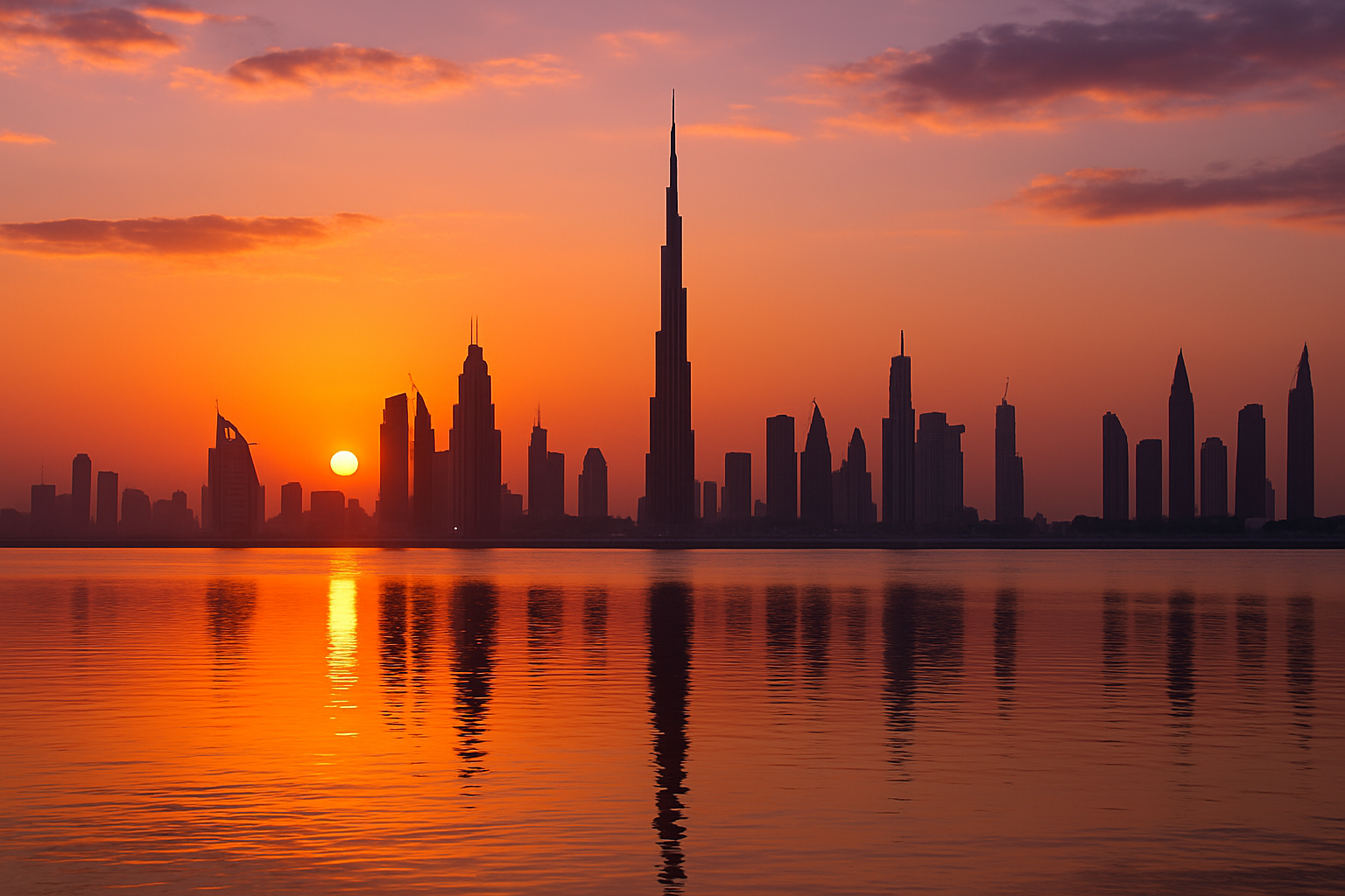 Breathtaking view of Dubai skyline at sunset