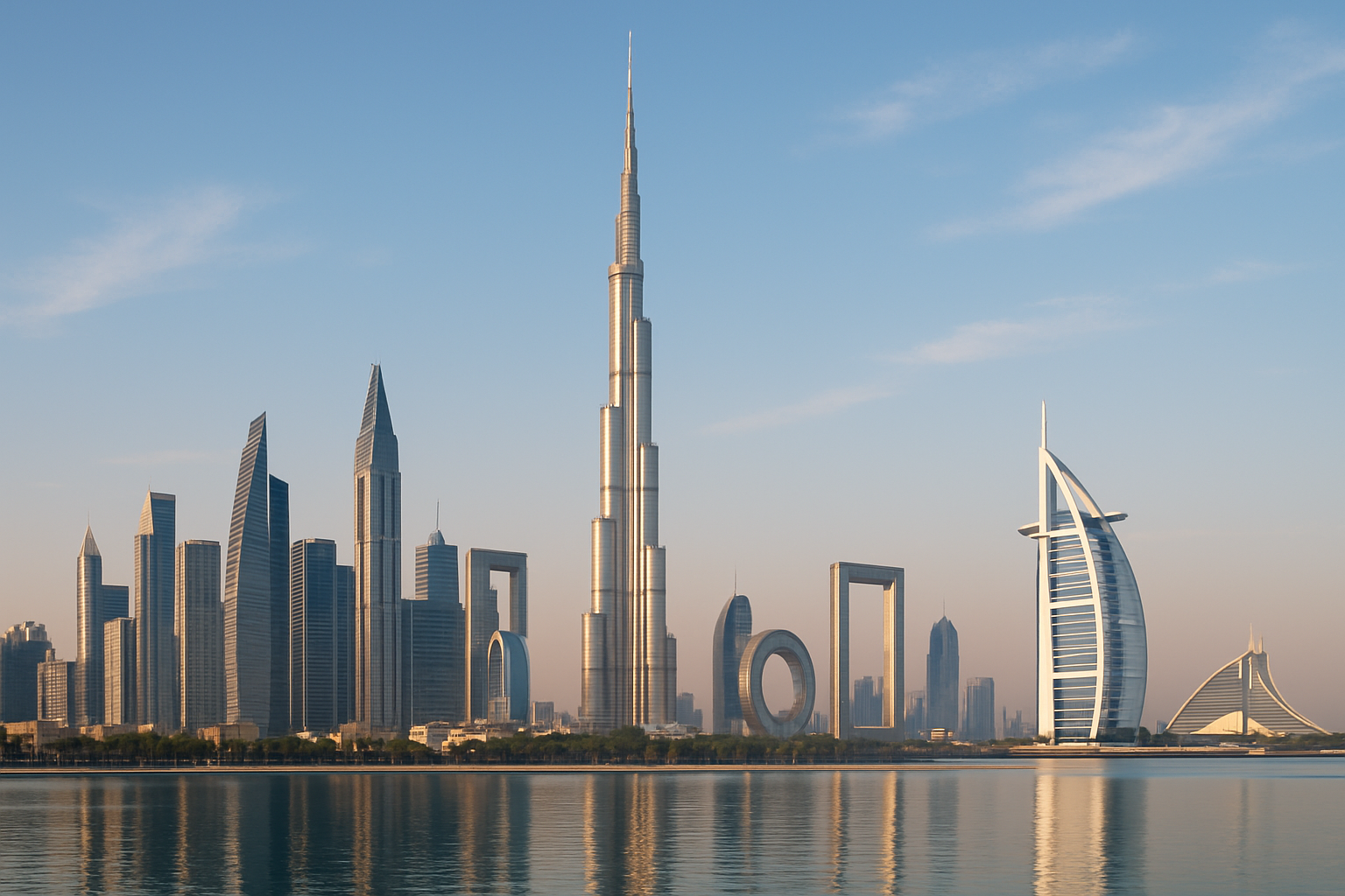 Iconic Dubai skyline with world-famous landmarks